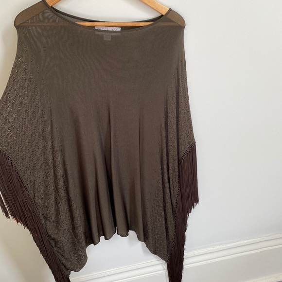 RACHEL ZOE Izzy Fringe Poncho Blouse - Army Green - Picture 5 of 13